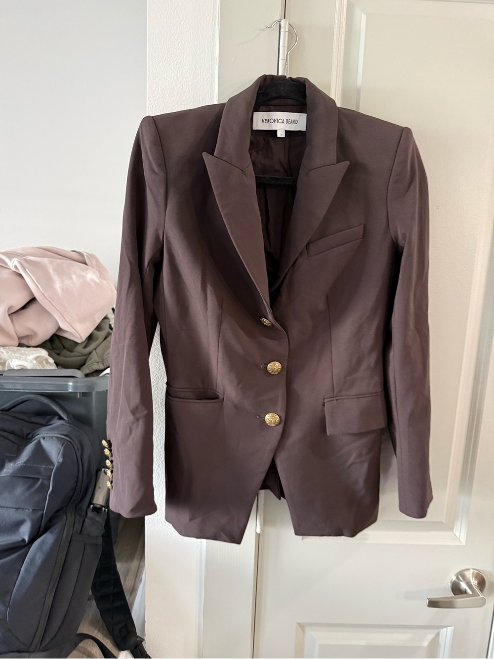 Veronica Beard Chocolate Brown Tailored Blazer with Gold Buttons